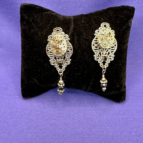Steampunk Dangle Post Earrings Watch Gear 17 Jewels. - Picture 4 of 14